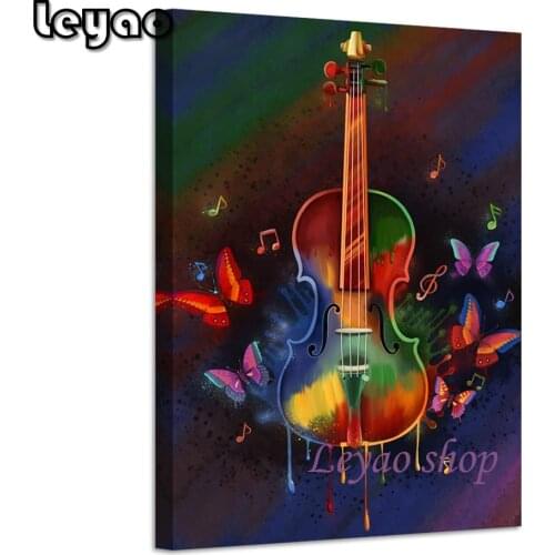 5d Diamond Embroidery Modern Music Wall Art Abstract Violin and Butterfly Diamond Painting on Canvas Colorful Art Music Poster