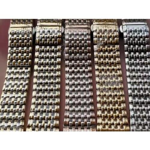 Nine Beads Golden Flash Flat Mouth Stainless Steel Watch Band Universal Steel Strap Bracelet