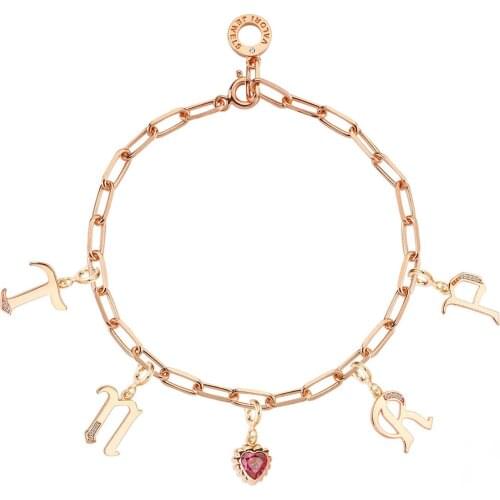 Valori Jewels Letter And Heart, Zirconia Gemstone, Rose Gold Plated, Sterling Silver Charm Bracelet