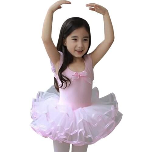 2017 Long Sleeve Children Gymnastics Leotard For Girls Lace Bow-knot Ballet Tutu Dance Dress Pink Ballet Dance Costumes For Kids