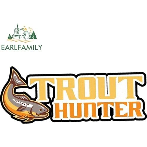 EARLFAMILY 13cm x 5.2cm for Cat Fish Trout Hunter Funny VAN Car Stickers JDM Accessories DIY Custom Printing Trunk Decal
