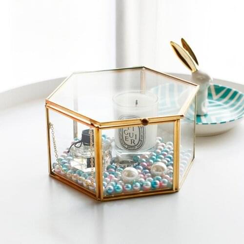 Trinket Box Hexagonal Transparent Glass Ring Makeup Case Wedding Ring Box Eternal Flower Glass Cover Innovative Home Decoration