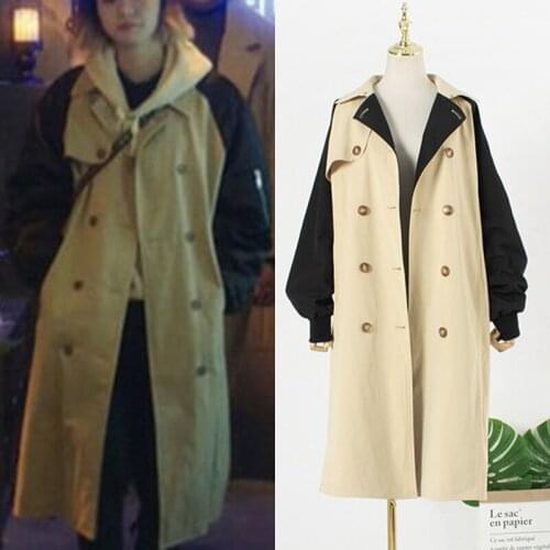 Kpop Korean Celebrity New Autumn Elegant Women Double Breasted Trench Coat Vintage Turn-down Collar long sleeve Warm Windbreaker