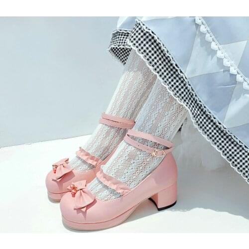 LDHZXC Lolita Shoes Women Japanese Style Vintage Soft Sister Girls High Heels Platform College Student Cosplay Costume Shoes