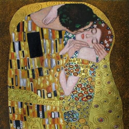 Handpainted Gustav Klimts Oil Reproductions - The Kiss (Luxury Line) Oil Painting Abstraction on Canvas Art Pictures for Deco