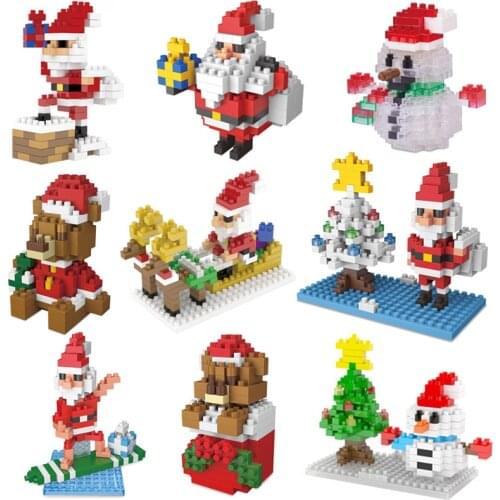 141pcs+ Christmas Santa Claus Building Blocks Toys Snowman Figure Bear Stocking Mini Bricks Toys for Children Christmas Gift