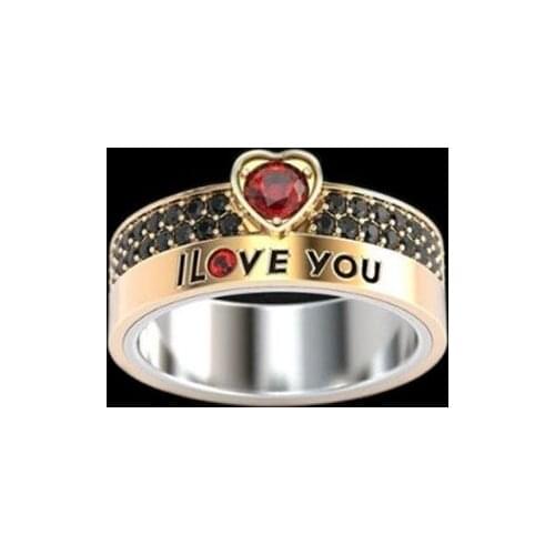 Fashion Exquisite Letter "i Love You" Wedding Rings for Women Elegant Romantic Heart Red Crystal Ring Valentines Day Jewelry