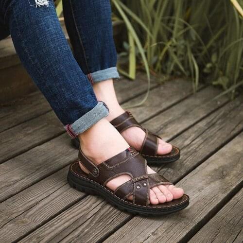 Men Shoes Sandals Top Leather 2021 New Summer Mens Fashion Antiskid Slippers Sandalias Hombre Chaussure Homme