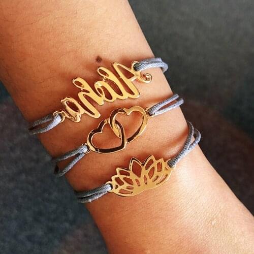 ZS 3Pcs/lot Letter Charm Rope Bracelet Set For Women Men Cute Double Heart Lotus Weave Bangle Set Femme Statement Jewelry mujer