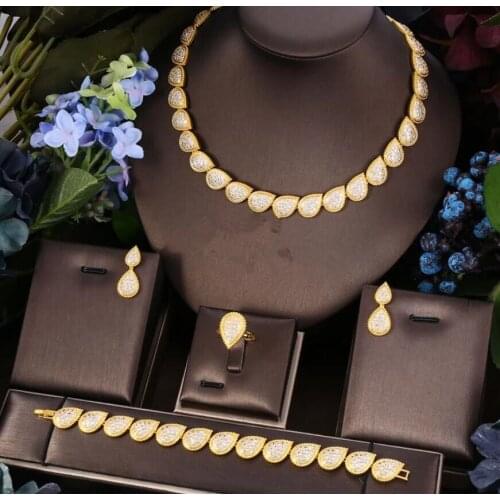 Accking Nigeria 4pcs Waterdrop Bridal Zirconia Necklace Earring For Women BRIDAL Wedding Jewelry sets Wedding ACCESSORY Gift