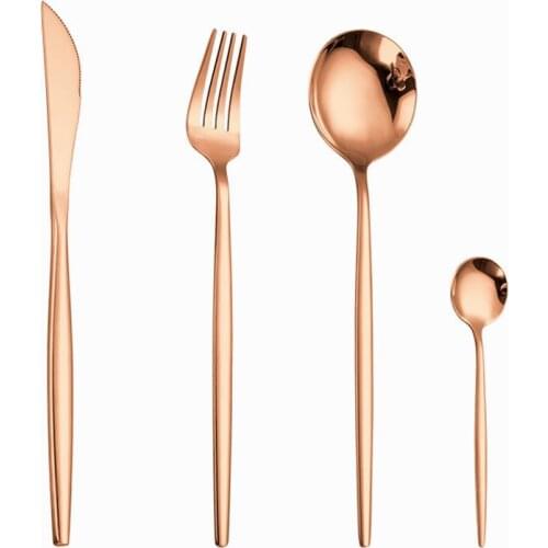 Mirror Rose Gold Stainless Steel Cutlery Set Dessert Spoon and Fork Knife Kitchen Set Ice Spoon Chopsticks Complete Dinner Set