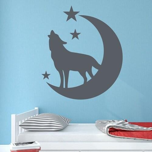 Wolf with Moon and Stars Wall Decal by Style Apply Vinyl Wall Art Home Decor Wall Mural Wall Sticker For Baby Room Window Decals