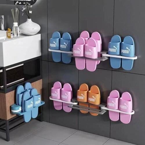 Bathroom Slippers Rack Wall Mounted Shoe Organizer Rack Folding Slippers Holder Shoes Hanger Self Adhesive Storage Towel Racks