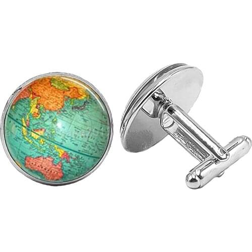 New Jewelry Cufflinks World Globe Pattern Creative Time Glass Round Man Cufflinks Gifts Upscale French Shirt Sleeve Nail