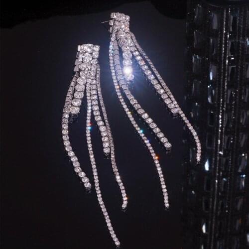 New Luxury Rhinestone Long Tassel Earrings for Women Sparkling Crystal Drop Dangling Earrings Bridal Wedding Party Jewelry Gifts