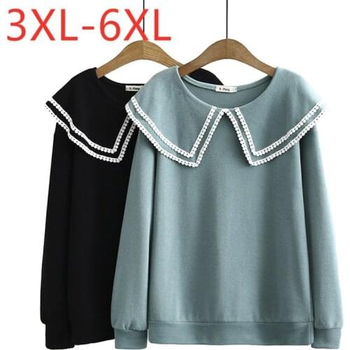 New ladies autumn winter plus size tops for women large pullover long sleeve loose cotton green black sweatshirt 3XL 4XL 5XL 6XL