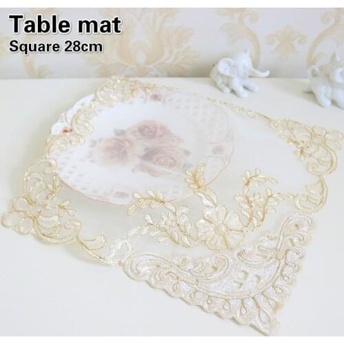 Luxury Gold Thread Embroidery Pendant Square 28cm European Placemat Coaster Coffee Table Cup Mat Fruit Plate Cover Decoration