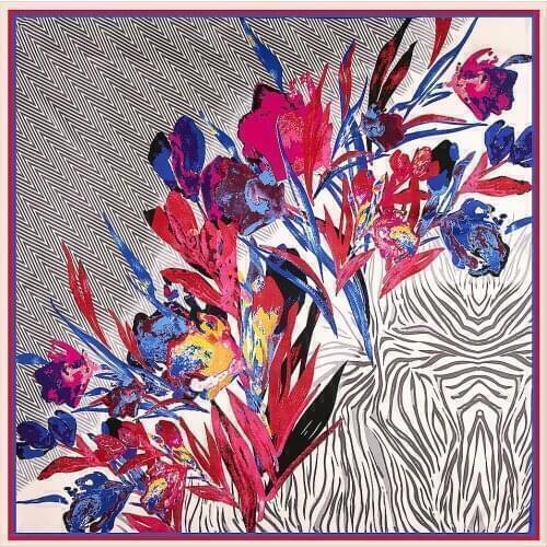Twill Silk Scarf for Women Euro Design Floral Print Square Scarves Luxury Brand Gift Fashion 130*130 cm Large Silk Shawls Wraps