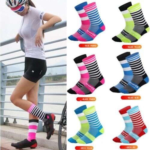 Sport Cycling Socks for Women Men Patchwork Breathable Thin Sports Socks Stripes Mid Calf Casual Outdoor Fitness Long Socks