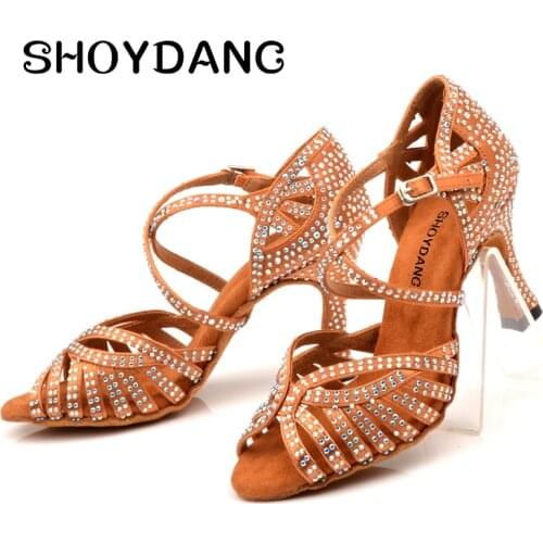 SHOYDANC Dance Shoes Latin Dance Shoes For Women Salsa Latin Shoes Girls Ballroom Latin Shoes Black Bronze Skin Color Cuba Heel