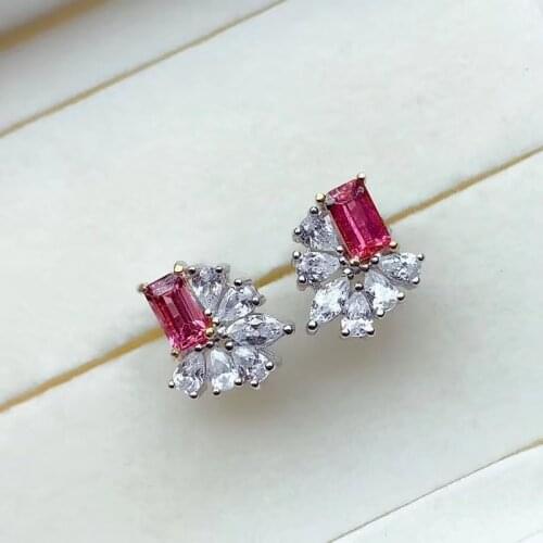 CoLife Jewelry 100% Natural Pink Tourmaline Stud Earrings 3*5mm Pink Tourmaline Earrings 925 Silver Tourmaline Jewelry