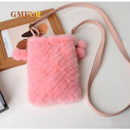 Ladies New Natural Mink Fur Mobile Phone Bag Fashion Soft Natural Mini Change Diagonal Bag Luxury Fluffy One-shoulder Bags Women