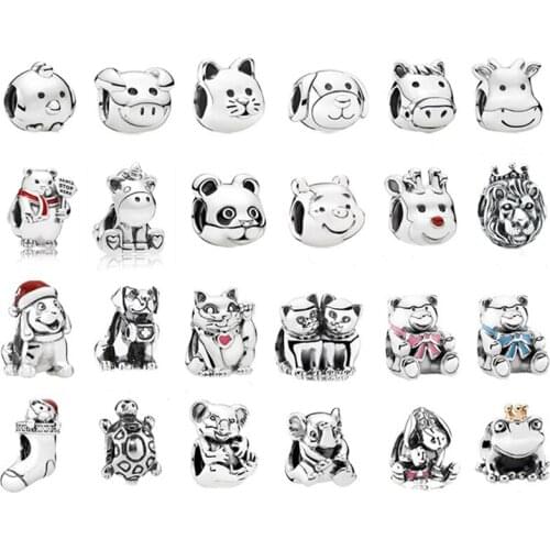 925 Sterling Silver Animal Charm Puppy Bulldog Cat Bear Beads Fit Pandora Charms Silver 925 Original Bracelet Jewelry