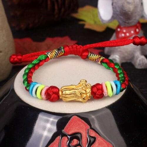 Real 24k Yellow Gold Women Bracelet 3D Luck Cabbage Colorful Cord Bracelet 6.3"L