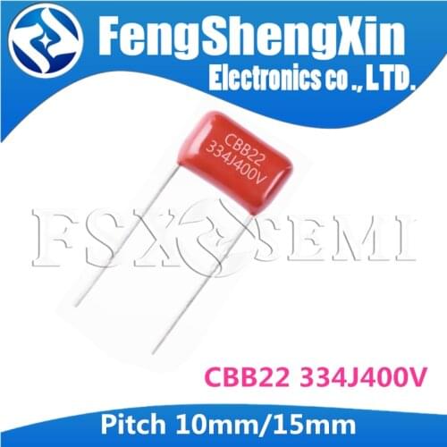 10PCS CBB22 400V334J 0.33UF Pitch 10mm 15mm 400V 330NF 334 CBB Polypropylene film capacitor