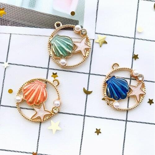 25*25mm 10pcs Coloful Nautical Ocean starfish Shell Conch Sea Enamel Charms DIY Bracelet Necklace Jewelry Accessory DIY Craft