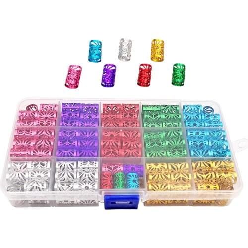 170 Pieces Aluminum Dread Locks Adjustable Metal Cuffs Dreadlocks Beads Braiding Hair Decorations (7 colors Mixed)