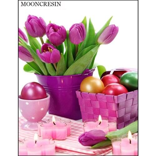 5D Diy Diamond Painting Flower Purple Tulip Diamond Embroidery Cross Stitch Mosaic Arts Needlework Crafts Christmas Decor Gift