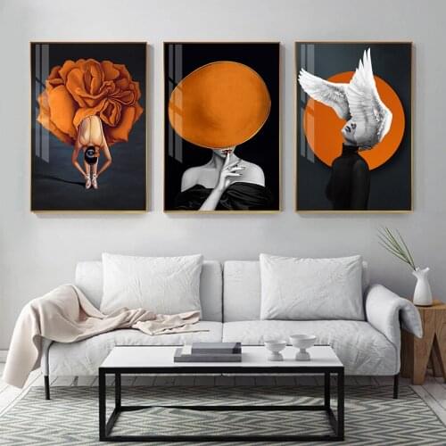 Abstract Flower Feather Girl Dance Canvas Painting Unique Wall Art Poster and Living Room Home Girl Room Decoration Painting