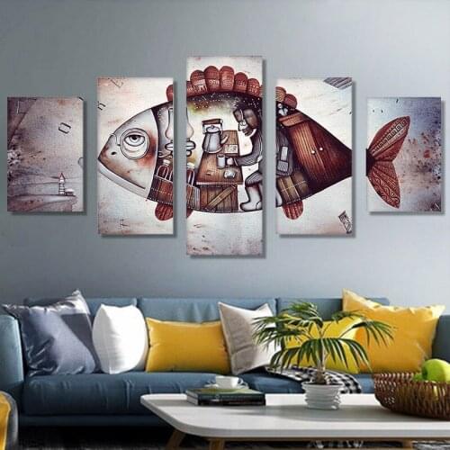 Abstract fish 5D Diamond Paintings Five Connected Pieces Room Decoraitons Paste all diamonds Diamond Painting Home Decoration