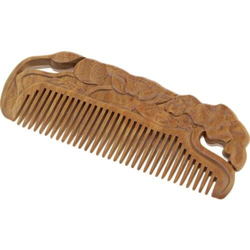 Antique Natural Sandalwood Lotus Styling Wood Comb Wide Teeth Anti-static Massage