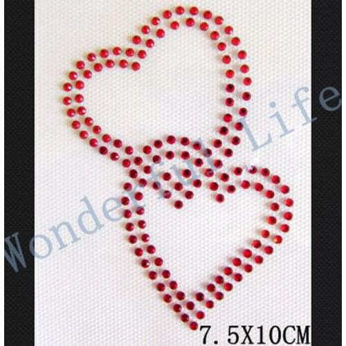 Free shipping small linked love heart hotfix Rhinestone Iron On Heat Transfer