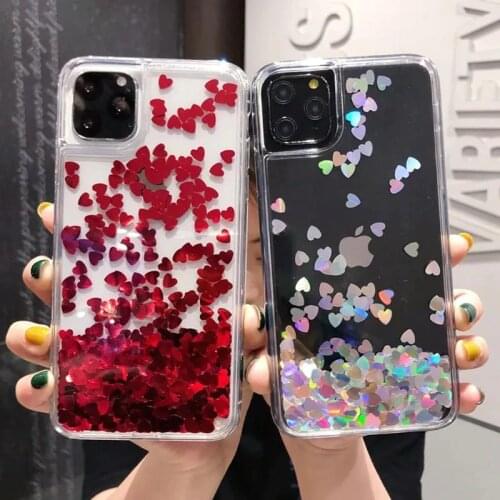 Glitter Love Heart Sequins Quicksand Phone Case For iPhone 12 11 Pro Max XR XS Max X 8 7 Plus Dynamic Liquid Case For 12 Mini 11