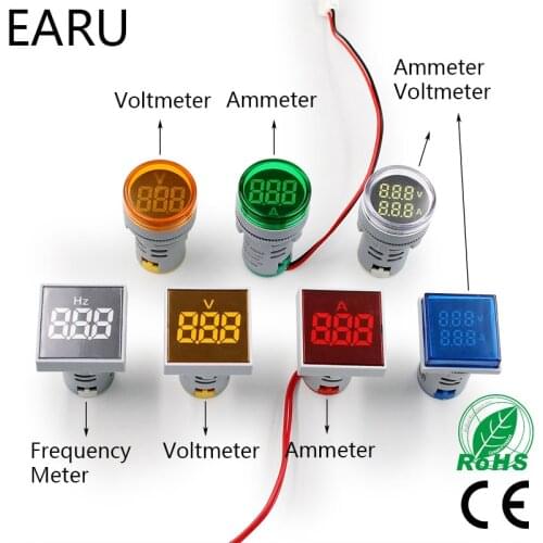 Digital 22mm AC 12-500V Volt 0-100A 20-75HZ Voltmeter Ammeter Amp Current Hertz HZ Voltage Meter LED Indicator Lamp Pilot Light