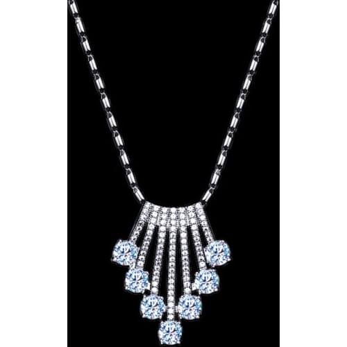 Elegant Filled Pave Cubic Zirconia Tassel Pendant Necklace White Gold Color Chain Jewelry For Women Bijoux Collares LN100907