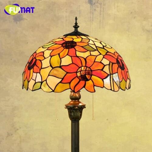 FUMAT American Tiffany Stained Glass Living Room Dining Room Bedroom Floor Lamp Bar Club Rose Sun Flower Bronze Floor Lamp
