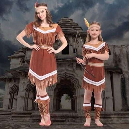 Halloween Women Indian Princess Costumes Adult Kids Girls Pocahontas Huntress Costume Christmas Party Mardi Gras Fancy Dress