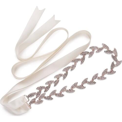 JLZXSY Womens Leaf Style Wedding Dress Belt Bridal Sash Rhinestone Crystal Wedding Sash Belt Crystal Sash for Dress
