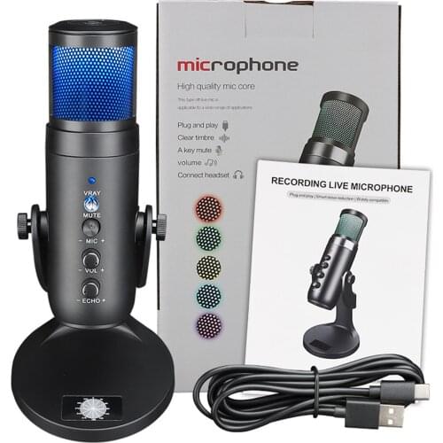 USB Condenser Microphone for PS4 Mac PC Tap-to-Mute Super-cardioid Polar Pattern Microphone with RGB Light for Gaming Streaming
