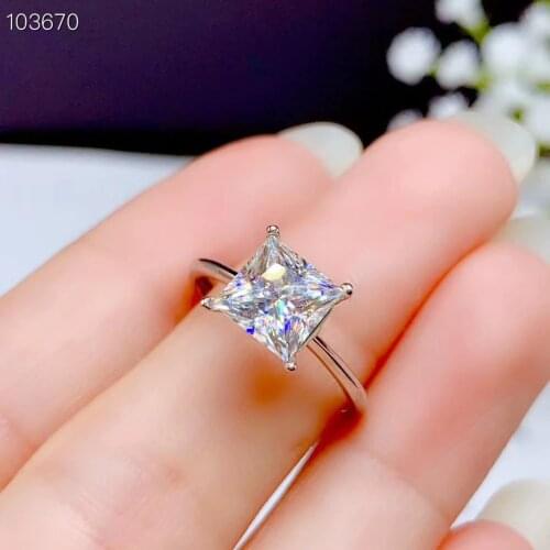 Moissanite 1 carat square diamond ring contains certificate 925 sterling silver, beautiful color