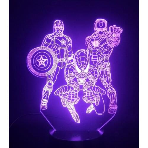 Marvel Ironman 3D Night Lights Anime Figures Spiderman America Captain Action Figma Touch Sensor Model Desk Led Decoration Doll
