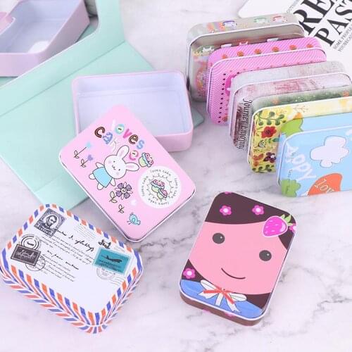 Mini Iron Tin Box Cute Cartoon Jewelry Cards Coin Storage Rectangular Bags Case Rectangle Candy Small Store Cans