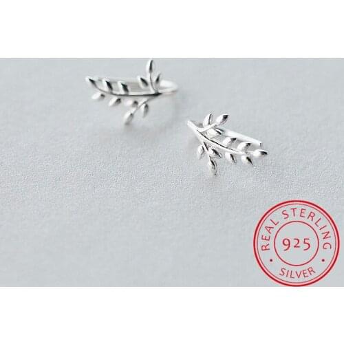 Cute Plant Leaf Stud Earrings 100% 925 Sterling Silver Fine Jewelry For Women Party Accessories Pendientes Mujer Moda
