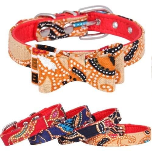 Cute Cotton Padded PU litchi Veins Cat Dog Collar Bowknot Puppy Collars for Small Medium Dogs Neck Strap XS/S/M/L Dropshipping