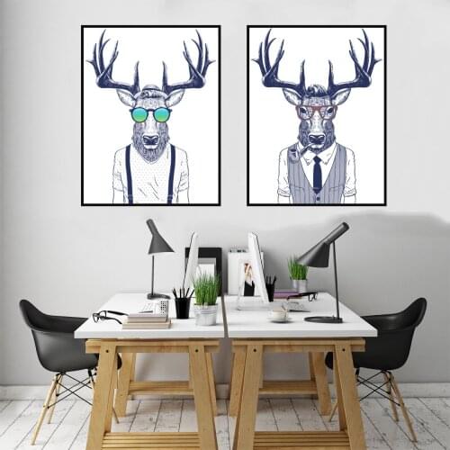 Minimalist Funny Gentleman Deer Animal Picture Poster Canvas Print Painting Wall Art Living Room Home Decoration