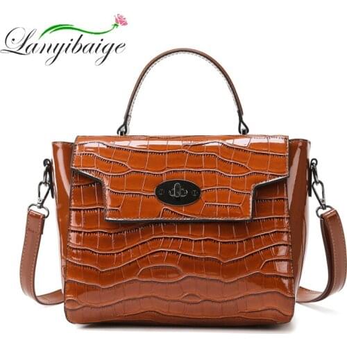 Fashion Retro PU Leather Handbag Womens Solid Color Stone Pattern Shoulder Bags Casual Lady Diagonal Large-Capacity Handbags